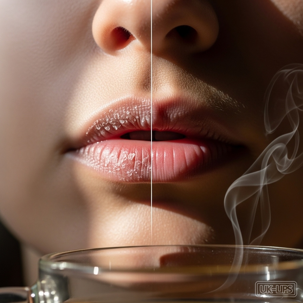 Before and after of detoxed lips showing hydration improvement