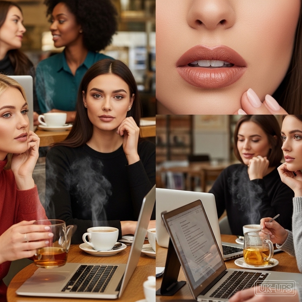 Group of women with nude lips in cafe, showcasing power and versatility.