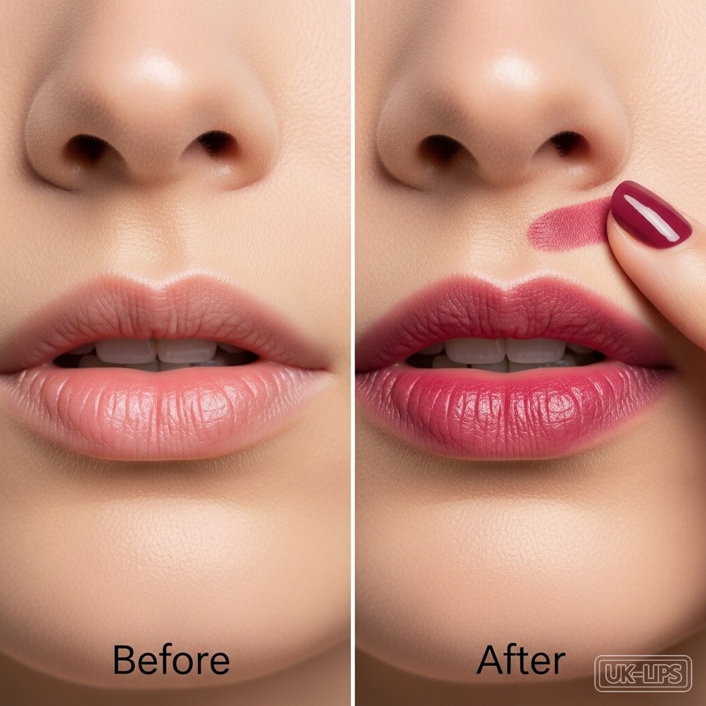 Tutorial steps for applying smoky berry lip stain