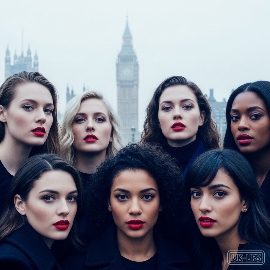 Diverse women embracing bold red lips as cultural statement in UK winter 2025.
