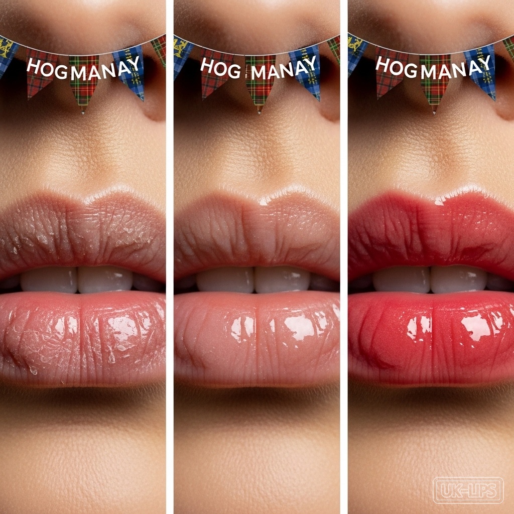 Image illustrating lip balm layering technique from chapped to hydrated with subtle tint in winter context