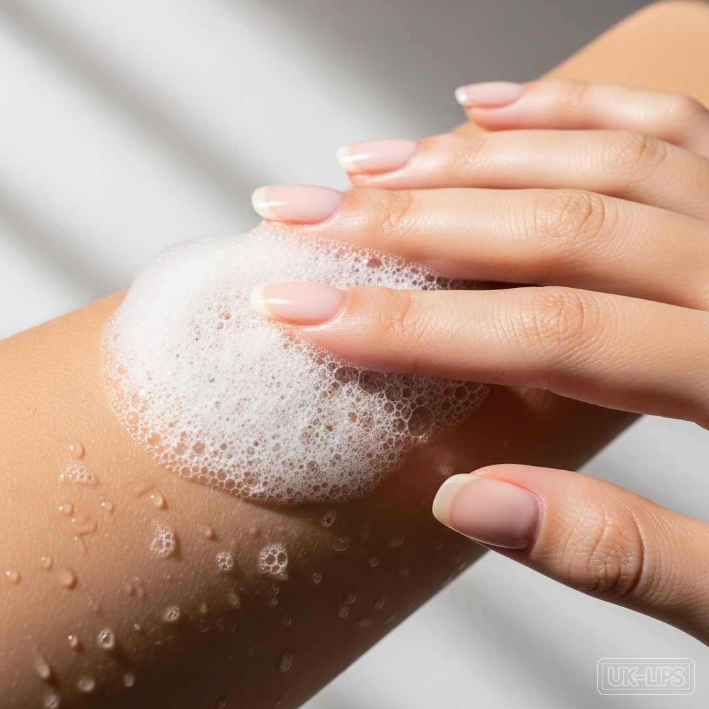 Testing body wash texture on forearm