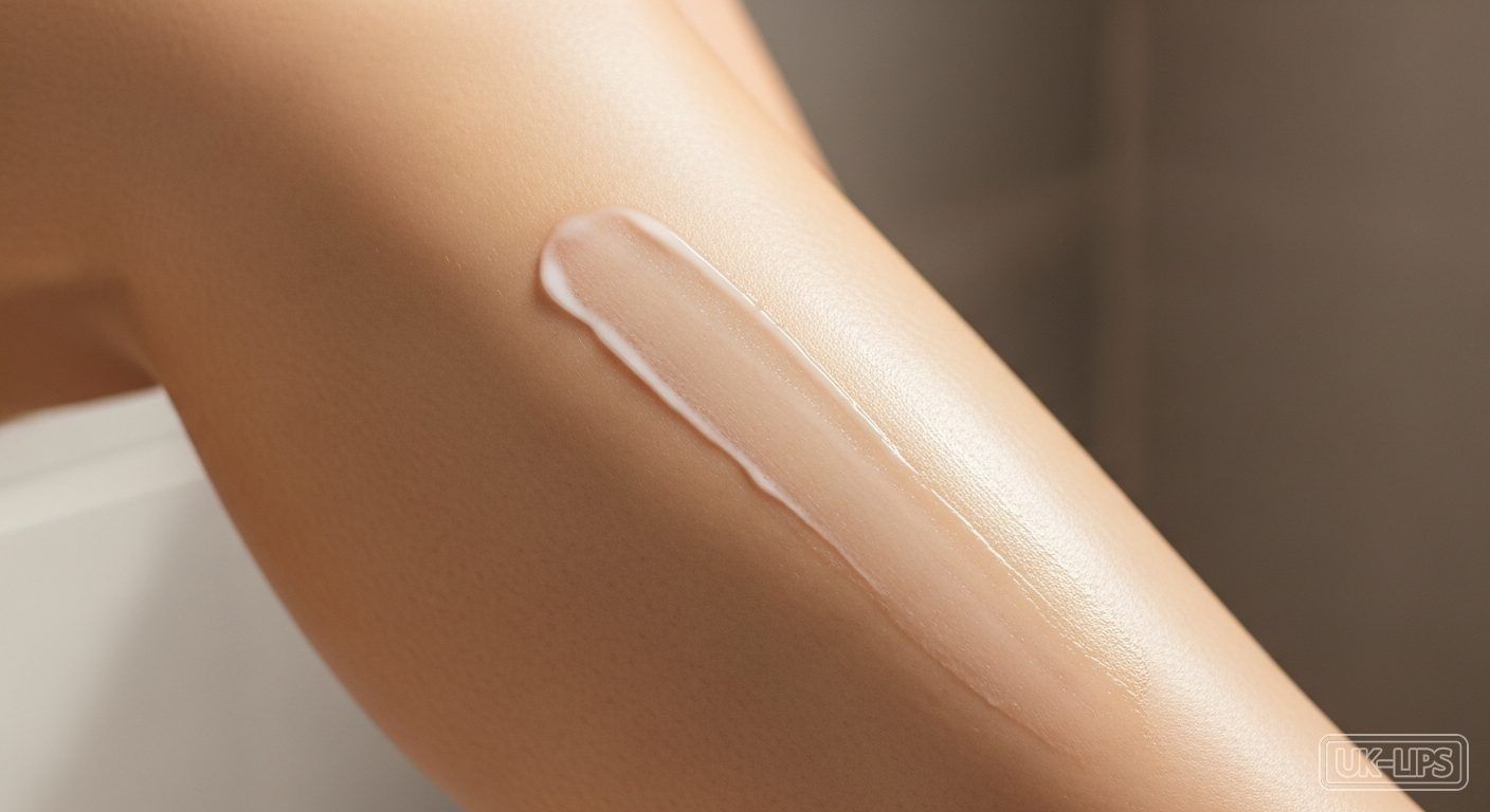 Close-up of smooth skin after hair removal cream application with natural light