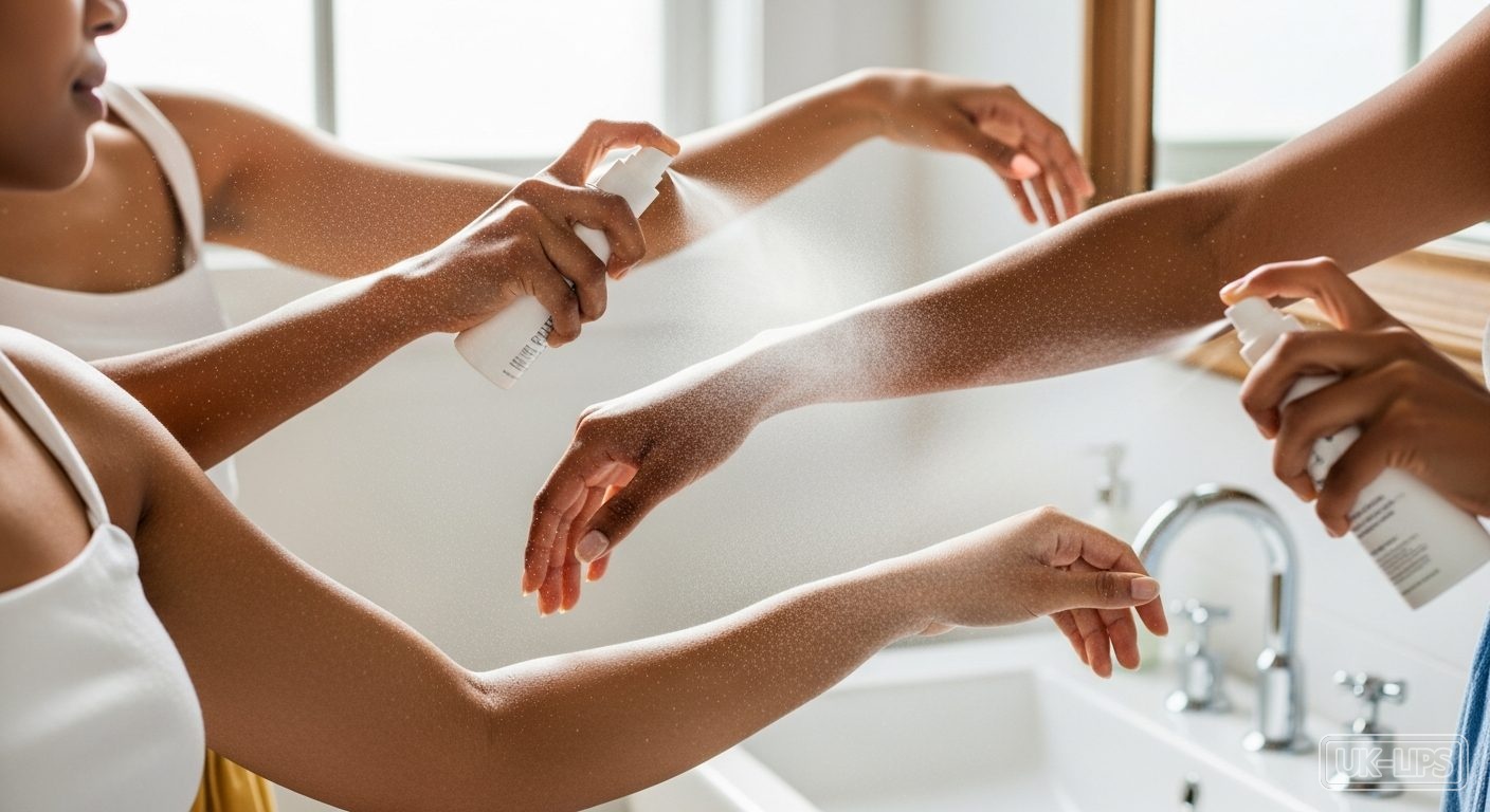 Nivea Sun Protect and Bronze spray mist on skin during daily body care