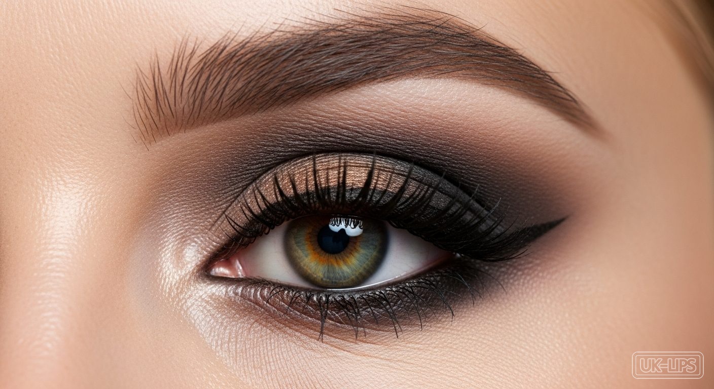 Smoky eye makeup tutorial close-up with blended shadow and mascara