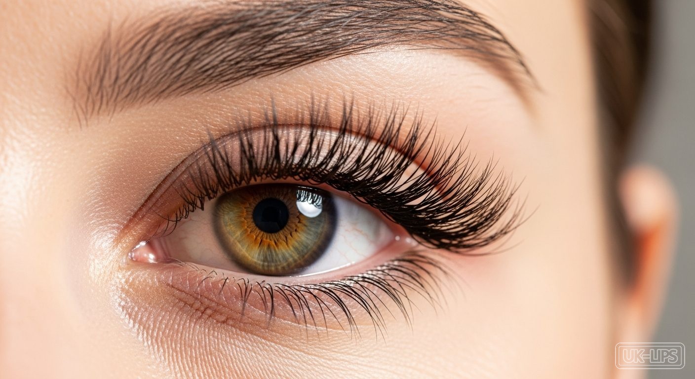 Natural black false lashes on an eye in soft daylight