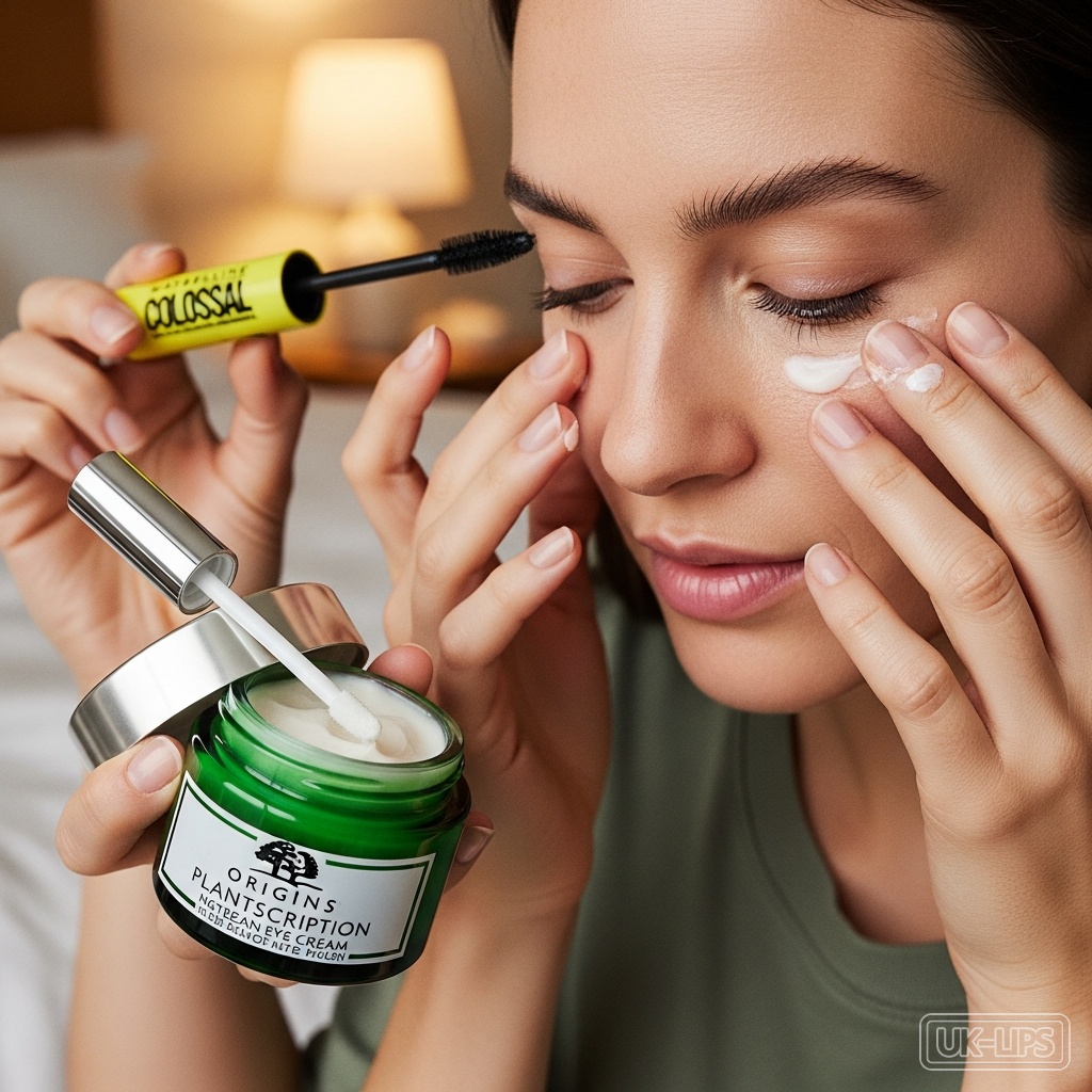 Dry skin eye cream application before mascara routine