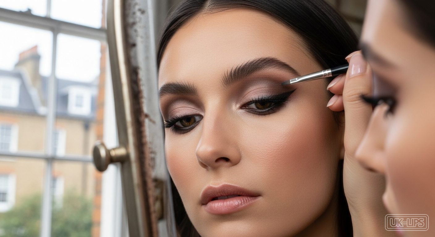 Soft smoky eye makeup tutorial close-up with blended eyeshadow and winged liner