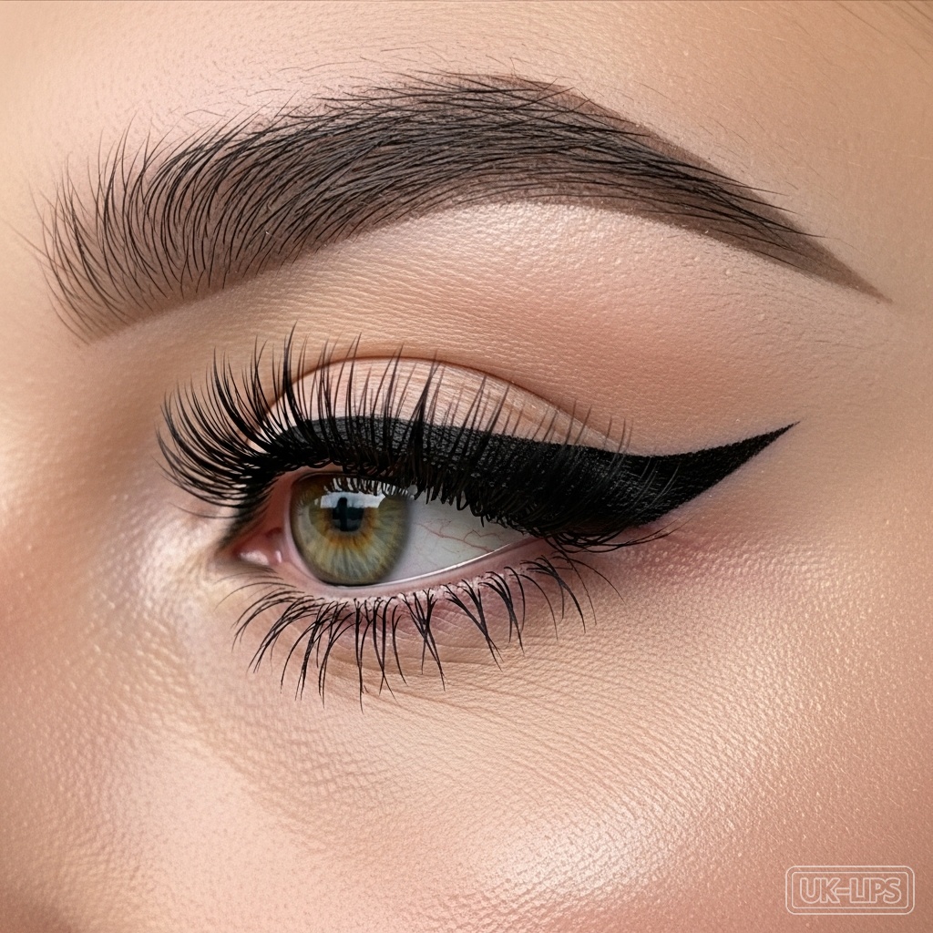 Finished winged eyeliner with mascara and brow definition