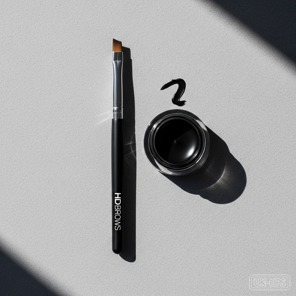 HD Brows Eyeliner Brush beside black gel liner pot