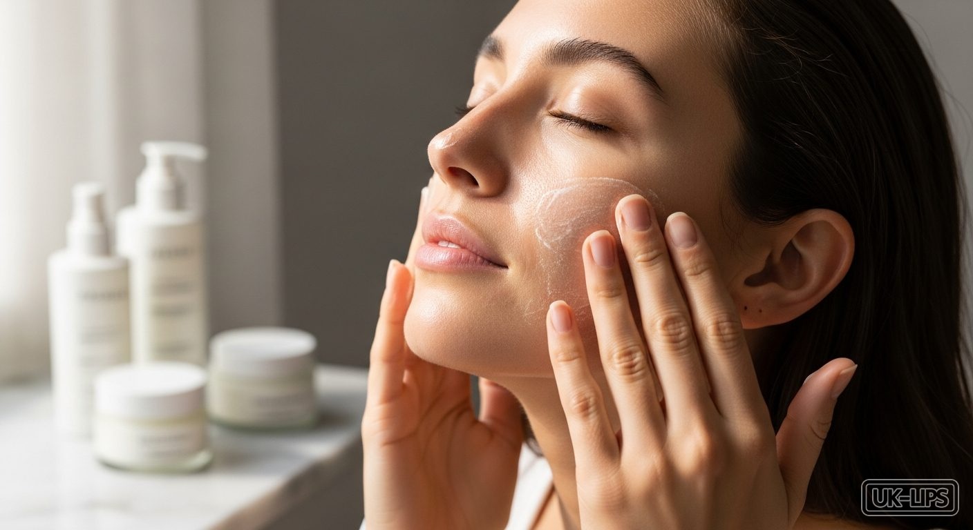 Woman gently cleansing her face before applying foundation and base makeup