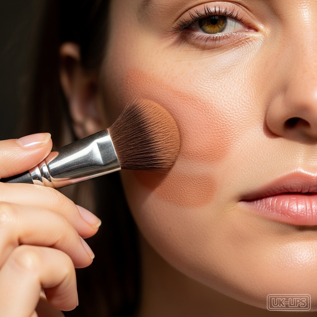 Powder bronzer placement between cream layers on combination skin