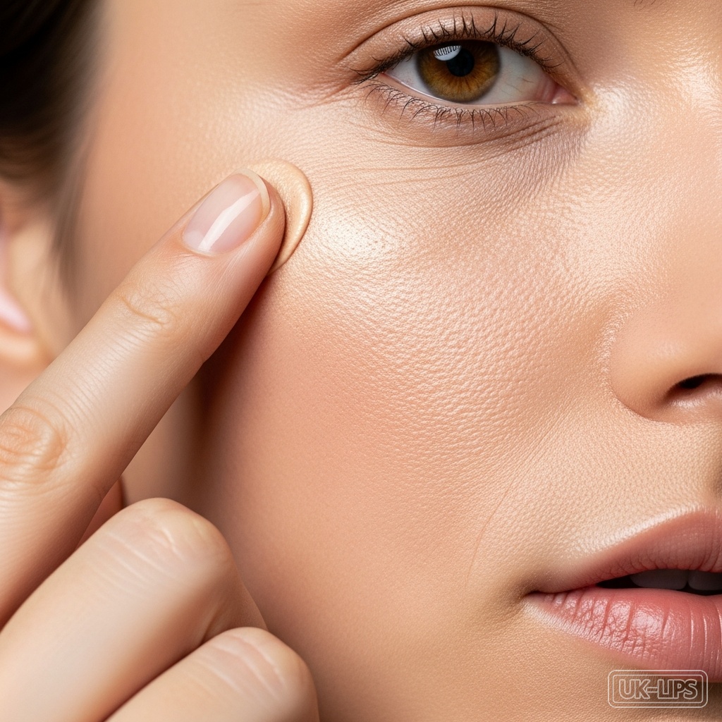 Fingertip highlighter application on the cheekbone