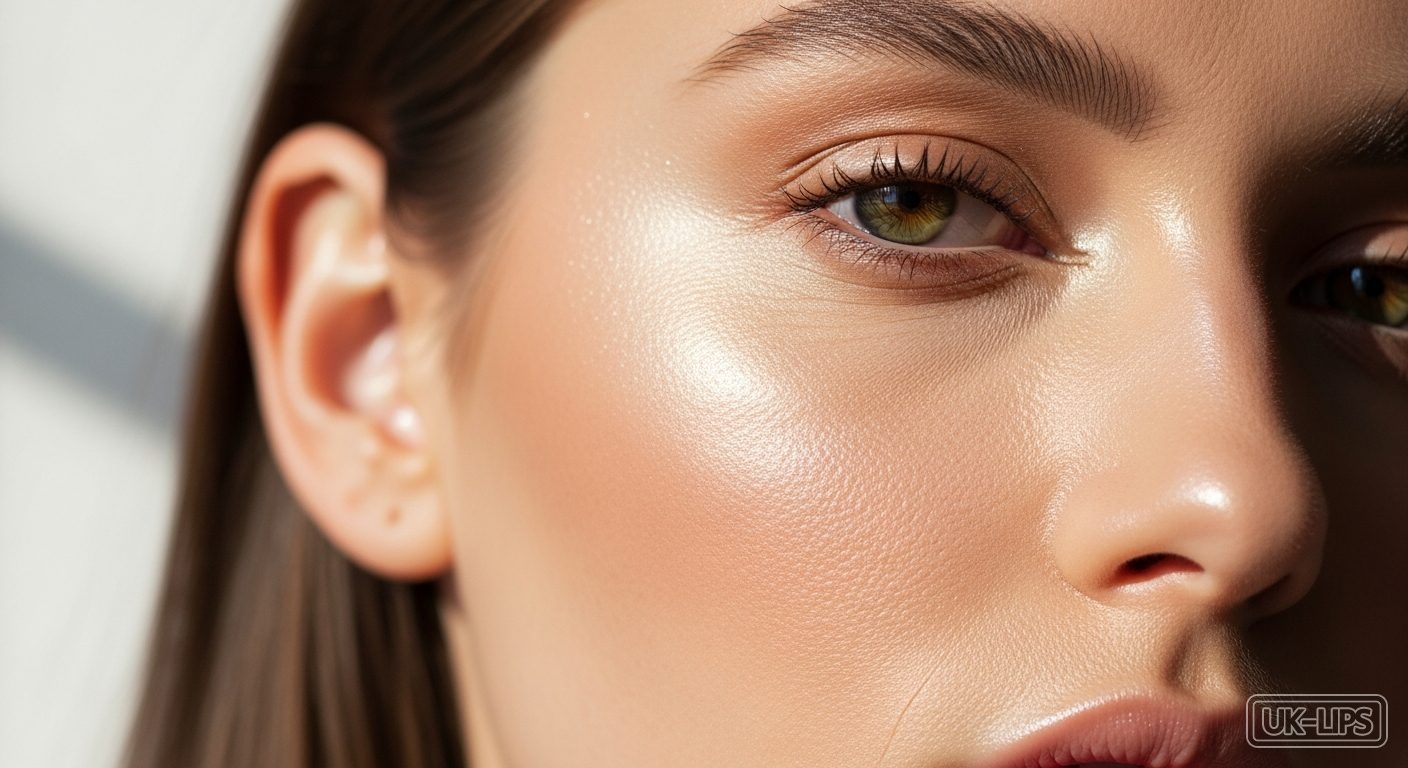 Three-point highlighter placement on fresh base makeup