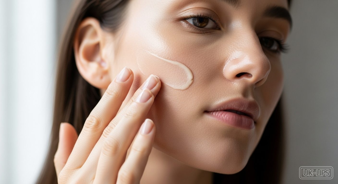 Close-up of primer layered over moisturiser on UK skin for foundation prep