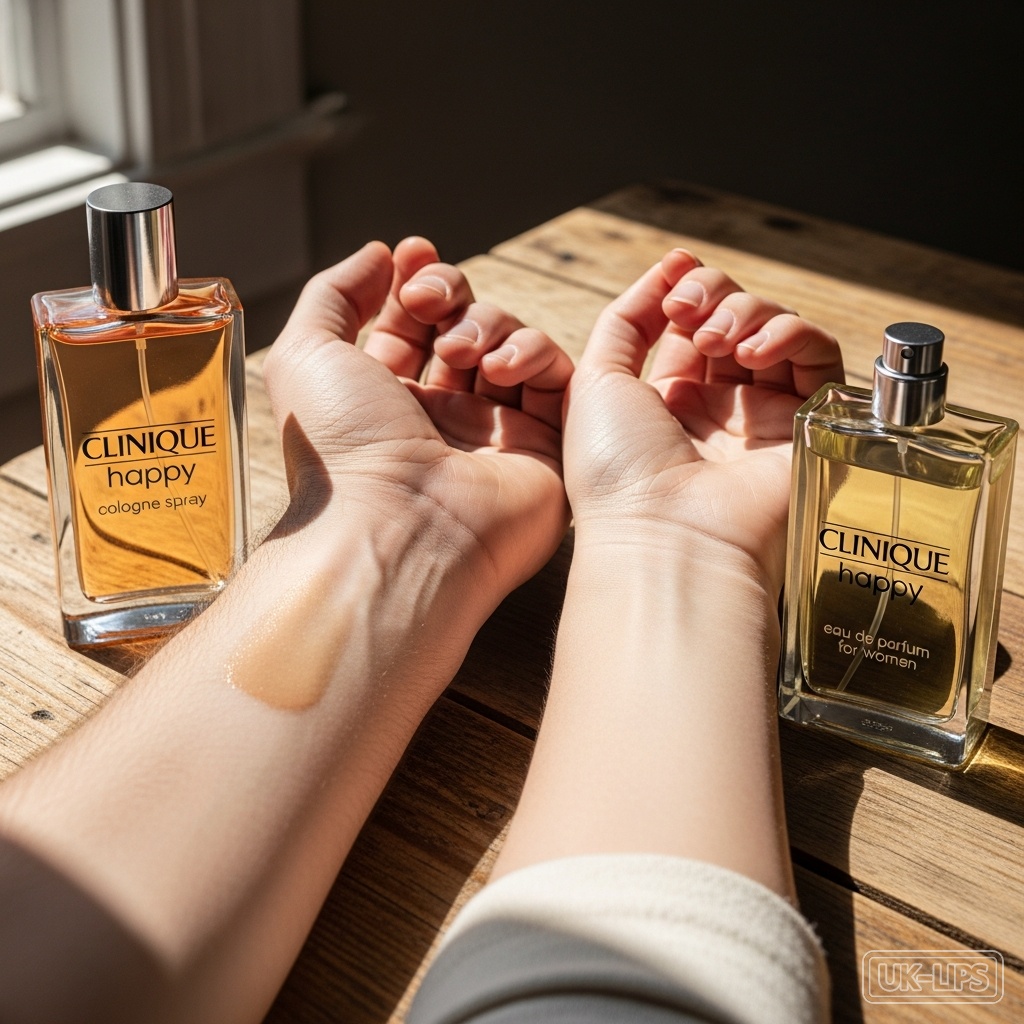 Side-by-side comparison of Clinique men's cologne and women's eau de parfum on wrists