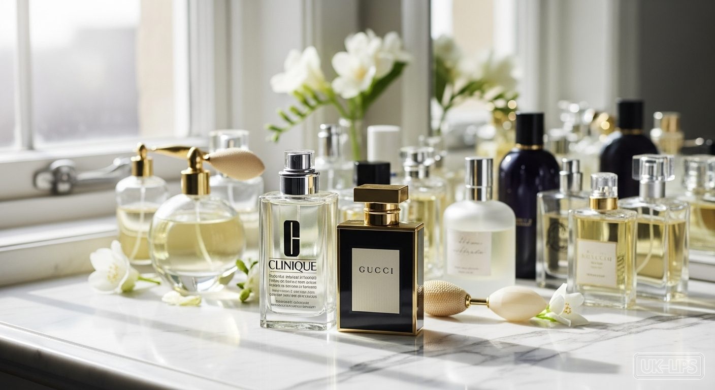 Yardley perfume UK selection of men's cologne and women's eau de parfum bottles on a vanity