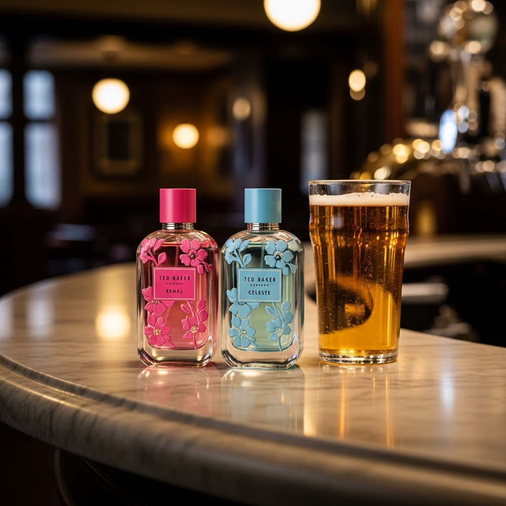Ted Baker women's eau de parfum bottles on a pub counter