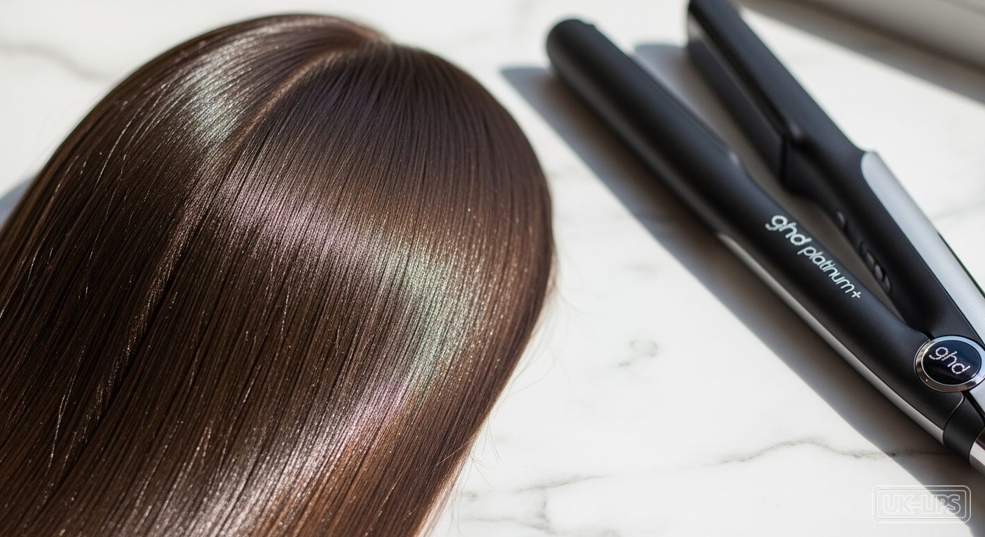 Sleek straight hair styled with oil and straighteners for a polished January look
