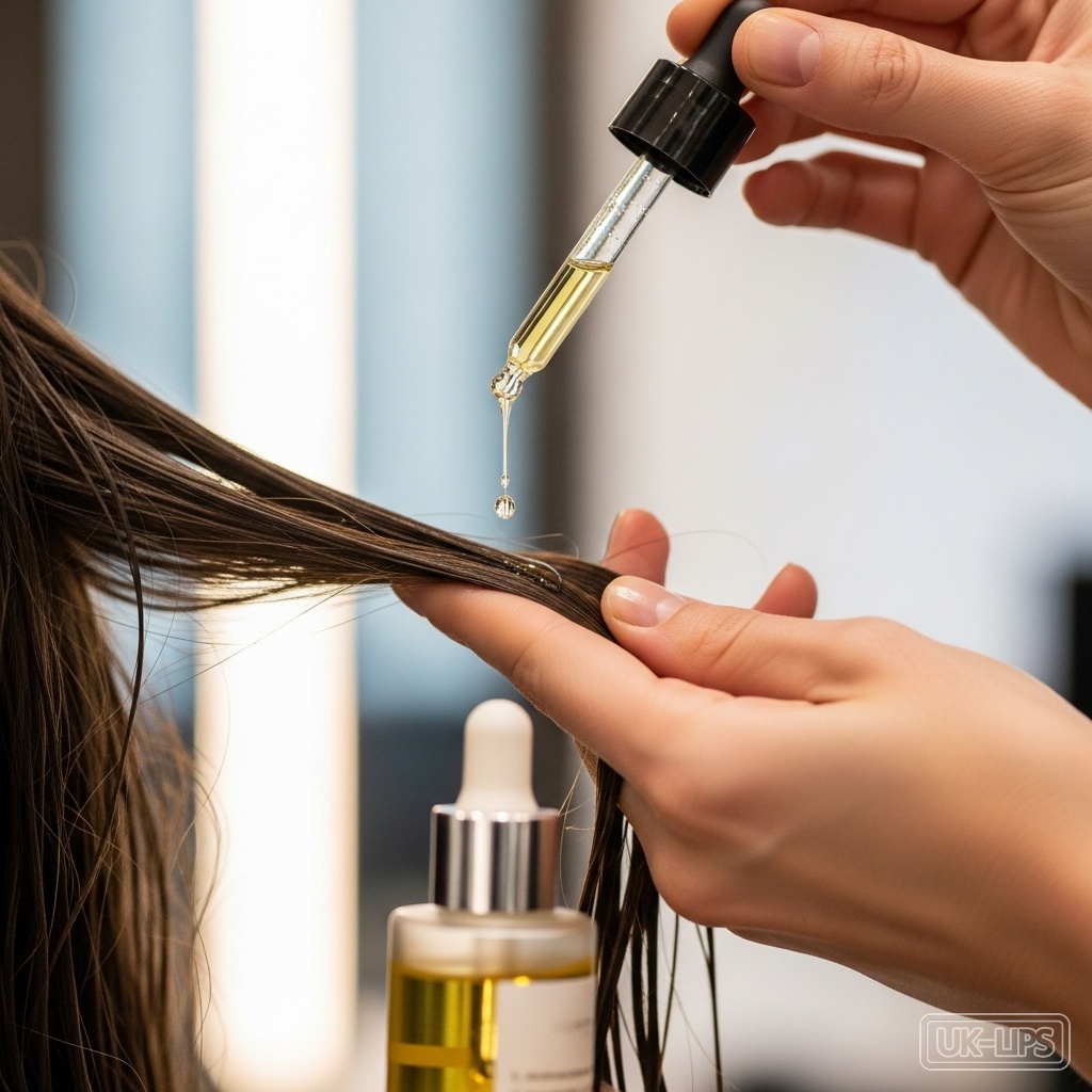 Step-by-step pre-straightening oil application on damp hair