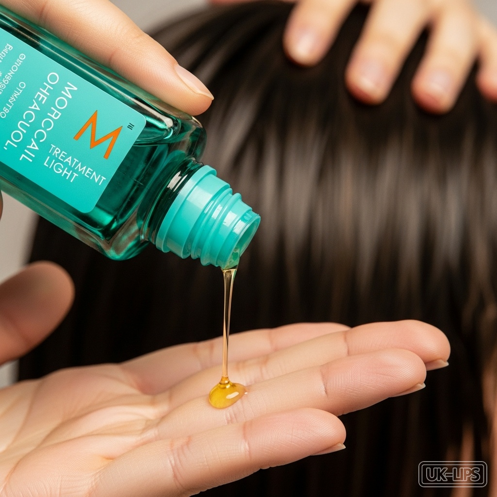 Lightweight hair oil application on fingertips
