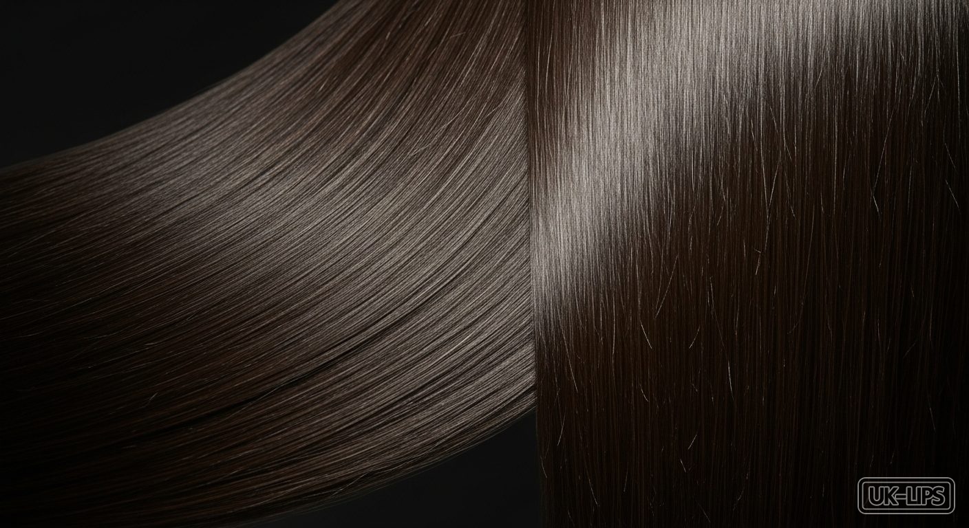 Close-up of sleek straightened hair showing smooth texture and shine after professional styling