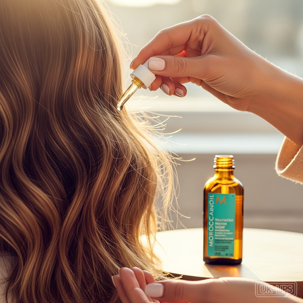 Applying hair oil for extra shine and protection