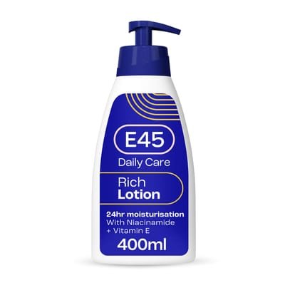 E45 E45 Rich Skin Lotion 400 ml - E45 Moisturising Lotion with Evening Primrose Oil – Lightweight Body Lotion for Dry and Sensitive Skin – Long-Lasting Moisturisation for Soft and Supple Skin | Lightweight moisturising lotion with evening primrose oil - Long-lasting hydration for soft