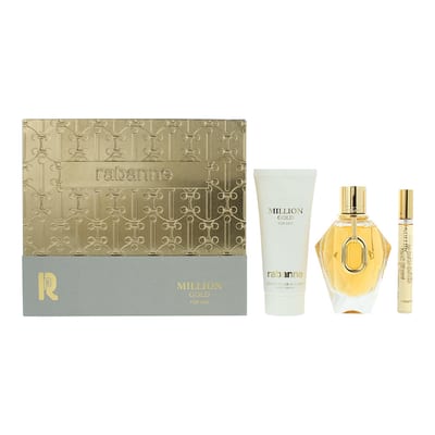 Paco Rabanne Paco Rabanne Million Gold 3 Piece Gift Set: Eau de Parfum 90ml - Body Lotion 100ml - Eau de Parfum 10ml