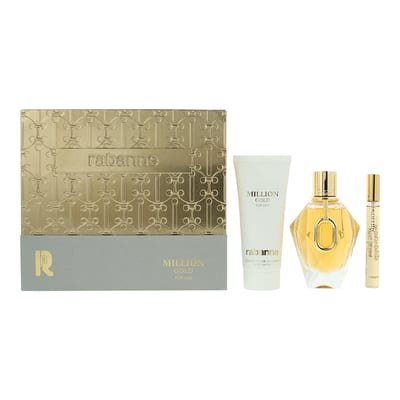 Paco Rabanne Paco Rabanne Million Gold 3 Piece Gift Set: Eau de Parfum 90ml - Body Lotion 100ml - Eau de Parfum 10ml