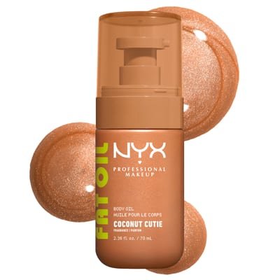 NYX PROFESSIONAL MAKEUP NYX PROFESSIONAL MAKEUP NYX Body Oil, Fat Oil Shimmering Body Moisturiser for Glowing Skin, 24hr Hydration with Avocado Oil & Vitamin E, High-Shine Finish, Non-Greasy & Vegan, Coconut Cutie