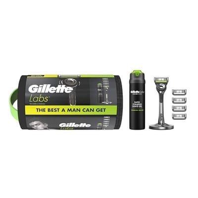 Gillette Gillette Labs With Exfoliating Bar Men's Razor + 4 Blades And Shave Gel Washbag Gift Set