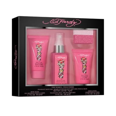 Ed Hardy Ed Hardy Women Gift Set 100ml Body Mist + 50ml Body Wash + 50ml Body Lotion + 75g Bath Fizz