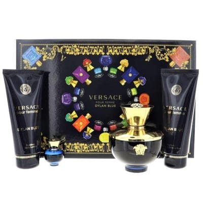 Versace Versace Dylan Blue Pour Femme 4 Piece Gift Set: Eau De Parfum 100ml - Shower Gel 100ml - Body Lotion 100ml - Eau De Parfum 5ml