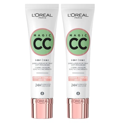 L'Oreal Paris L'Oreal Paris L'Oréal Paris Magic CC Cream 24H Anti-Redness Moisturizing Green Cream 5in1 Universal Shade Long-Lasting Velvety Skin Effect - 2 Bottles of