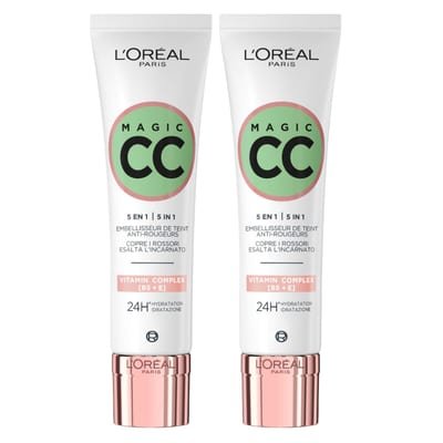 L'Oreal Paris L'Oreal Paris L'Oréal Paris Magic CC Cream 24H Anti-Redness Moisturizing Green Cream 5in1 Universal Shade Long-Lasting Velvety Skin Effect - 2 Bottles of