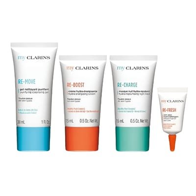 Clarins Clarins Grab and Go set: Cleansing Gel 30ML + Reboost Cream 15ml + Recharge Mask 15ml + Eyes 3ml