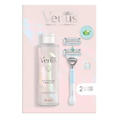 Gillette Gillette Venus For Pubic Hair & Skin Women's Razor 2 Blade Refills And 2In1 Shave Gel Cleanser