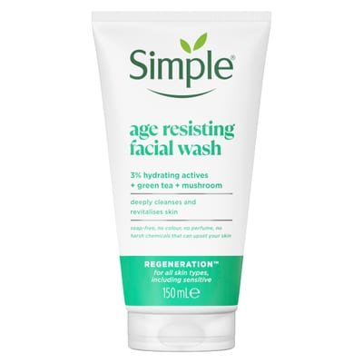 Simple Simple Regeneration Age Resisting Facial Wash with green tea and prebiotic cleanser for revived and revitalised skin