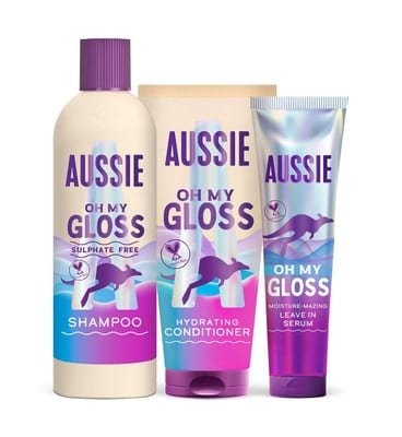Aussie Aussie Oh My Gloss Moisturising Shampoo, Hair Conditioner And Leave In Treatment Bundle