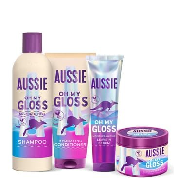 Aussie Aussie Oh My Gloss Moisturising Shampoo, Hair Conditioner, Mask And Leave In Treatment Bundle