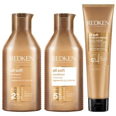 Redken Redken All Soft Shampoo, Conditioner And Moisture Restore Leave In Conditioner, Hydrating Bundle