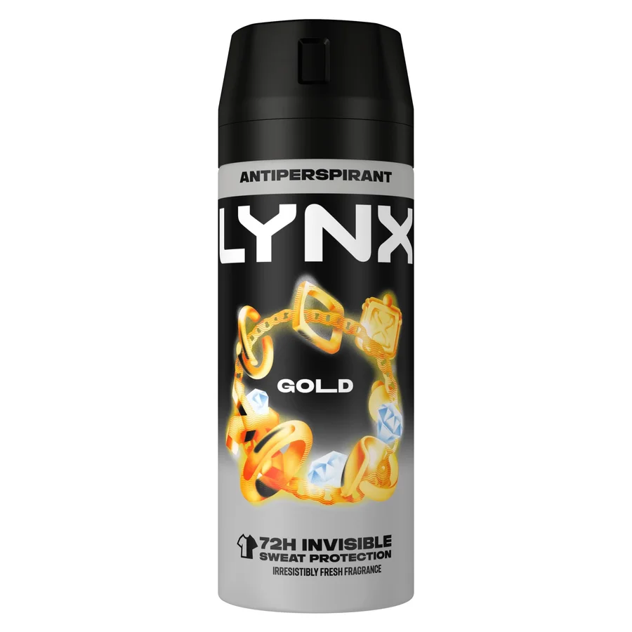Lynx Lynx Gold Anti-Perspirant Aerosol Men's Deodorant Spray with ProScent technology and an oud wood & fresh vanilla scent for 72 hours protection against odour and wetness 6x