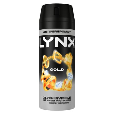 Lynx Lynx Gold Anti-Perspirant Aerosol Men's Deodorant Spray with ProScent technology and an oud wood & fresh vanilla scent for 72 hours protection against odour and wetness 6x