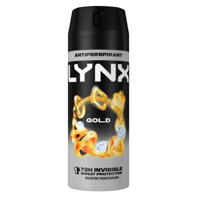 Lynx Lynx Gold Anti-Perspirant Aerosol Men's Deodorant Spray with ProScent technology and an oud wood & fresh vanilla scent for 72 hours protection against odour and wetness 6x