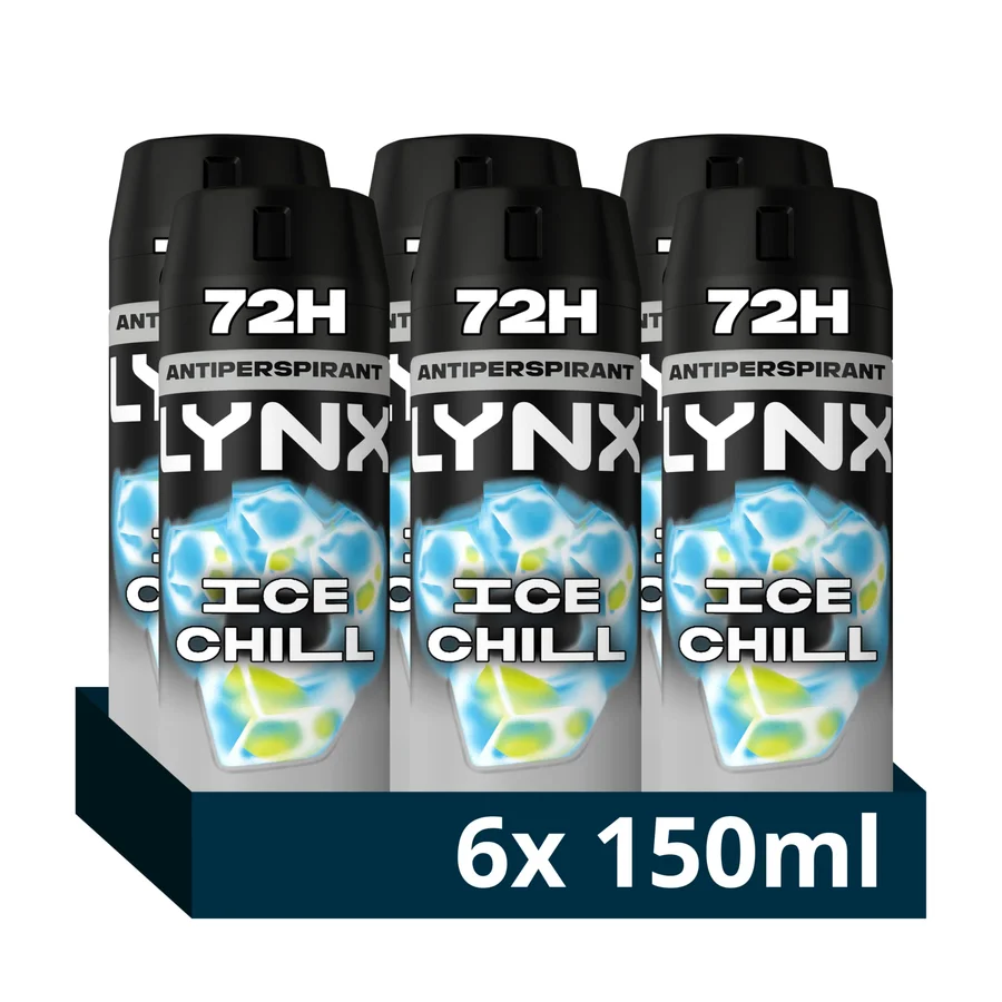Lynx Lynx Ice Chill Anti-Perspirant Aerosol Men's Deodorant Spray with ProScent technology and an iced mint & lemon scent for 72 hours protection against odour and wetness 6x