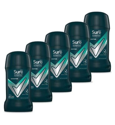 Sure Sure Men Sensitive Nonstop Protection Antiperspirant Deodorant Stick 5 X 50Ml Bundle