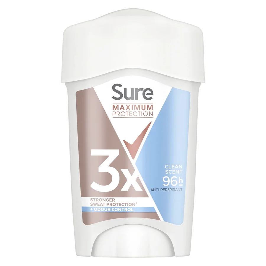 Sure Sure Women Maximum Protection Clean Scent Antiperspirant Deodorant Cream Stick with 3x stronger* sweat protection for 96 hour sweat and odour protection