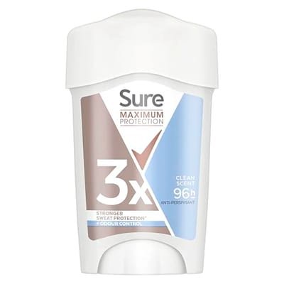 Sure Sure Women Maximum Protection Clean Scent Antiperspirant Deodorant Cream Stick with 3x stronger* sweat protection for 96 hour sweat and odour protection