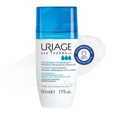 Uriage Uriage Power3 Antiperspirant Deodorant Roll-On - 24H Sweat & Odor Efficacy - Dry Touch - No White Marks - No Yellow Stains - Fresh Unisexe Scent - Long-Lasting formula - Alcohol-Free - Hypoallergenic